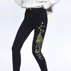 Zara black high waist embroidered jeans